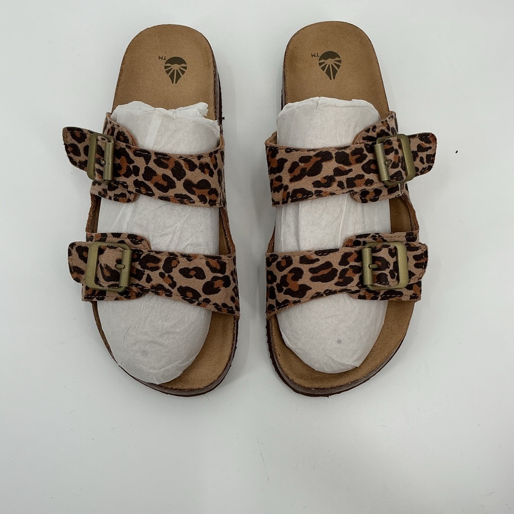 Leopard Print Double Buckle Slide Academy Sandals - Women's - Picture 2 of 9